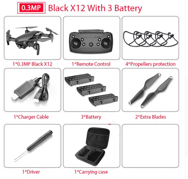 0.3MP 3B with bag X12S WiFi FPV RC Дрон с 0.3MP/1080 P/4 K HD Двойная камера оптический поток RC Квадрокоптер для игрушек Детский Дрон vs SG106 Visuo xs816 - Цвет: 0.3MP 3B with bag