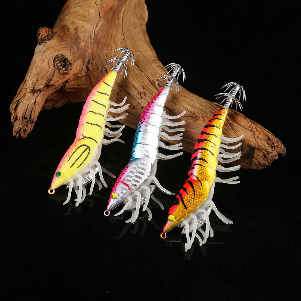 빛나는 미끼 오징어 후크 나무 새우 미끼 부드러운 발 지그 실물 같은 시뮬레이션 실리콘 문어 미끼 낚시 태클 소리Fishing