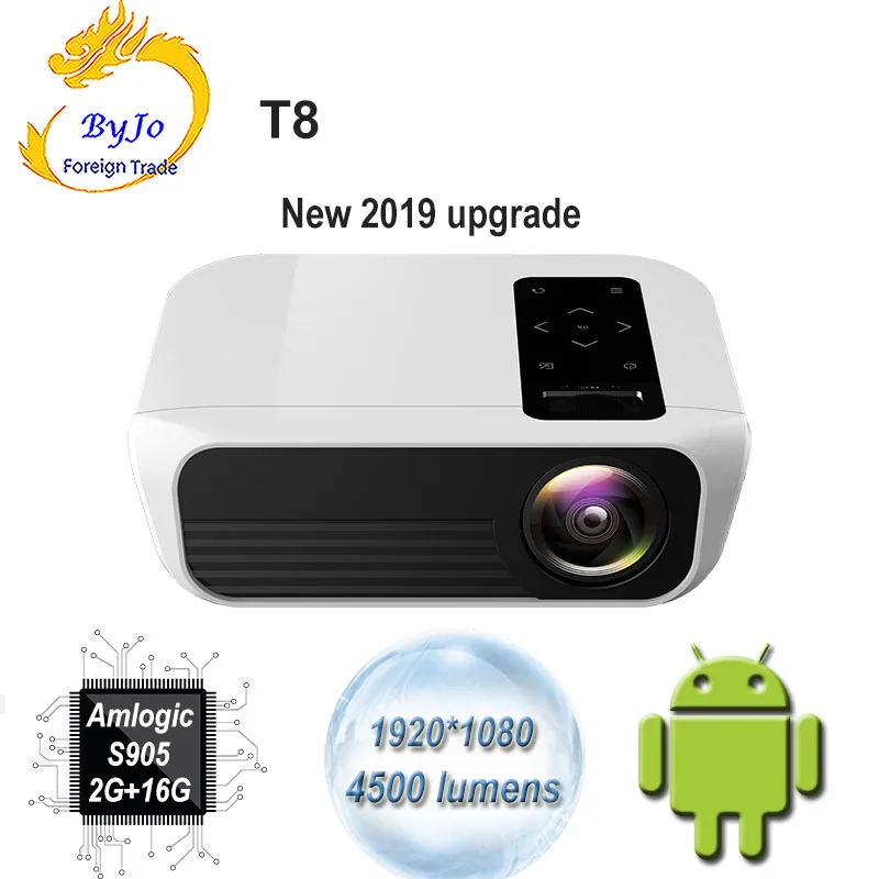 

ByJoTeCH T8 LED projector 1920*1080 Full HD 1080P Android 7.1 4500 Lumens Amlogic S905 2G 16G Proyector Beame Home Theater