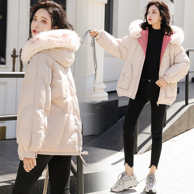 

2019 Winter New Style Korean-style down Coat Loose-Fit Large Fur Collar Short Hooded Cotton Coat Short-height Cotton-padded Clot
