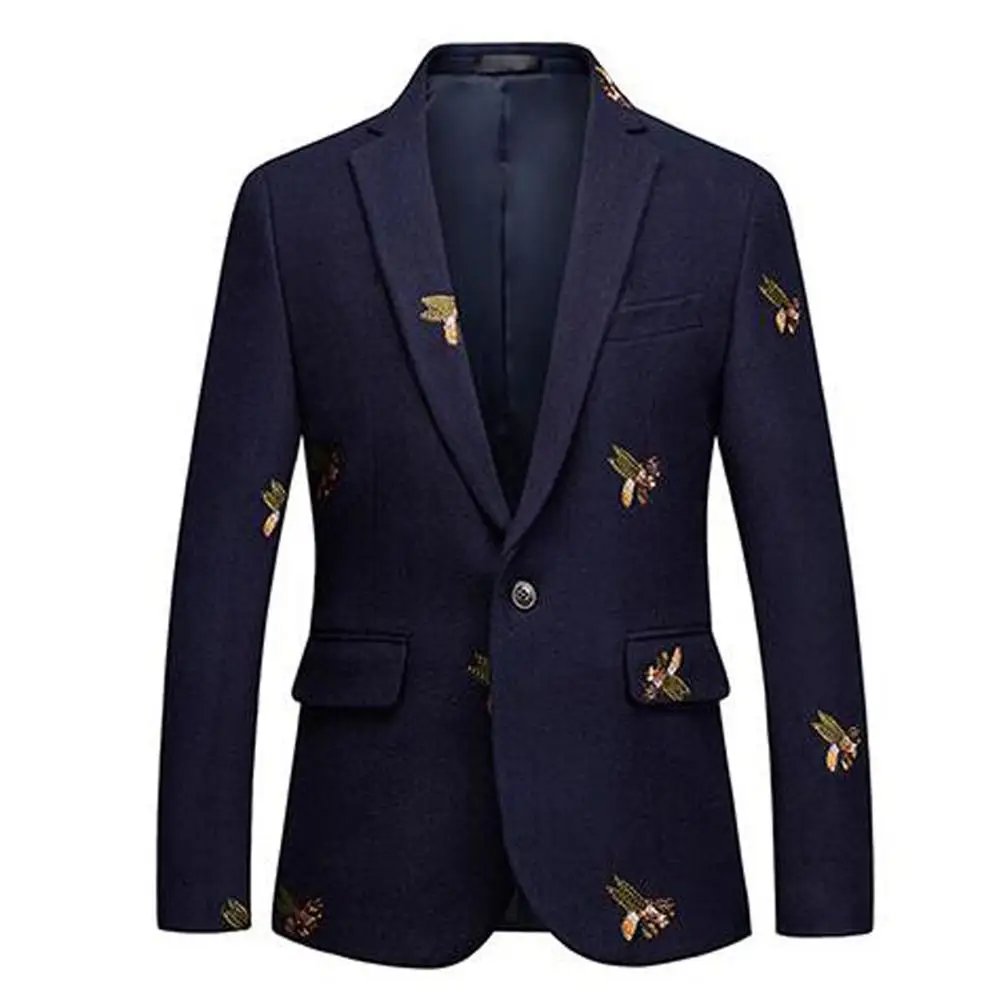 Navy Blue Пчелы Блейзер мужские модные свадебные выпускные блейзеры с одиночной пуговицей для мужчин стильный пиджак 6XL EM206 - Цвет: Navy Blue