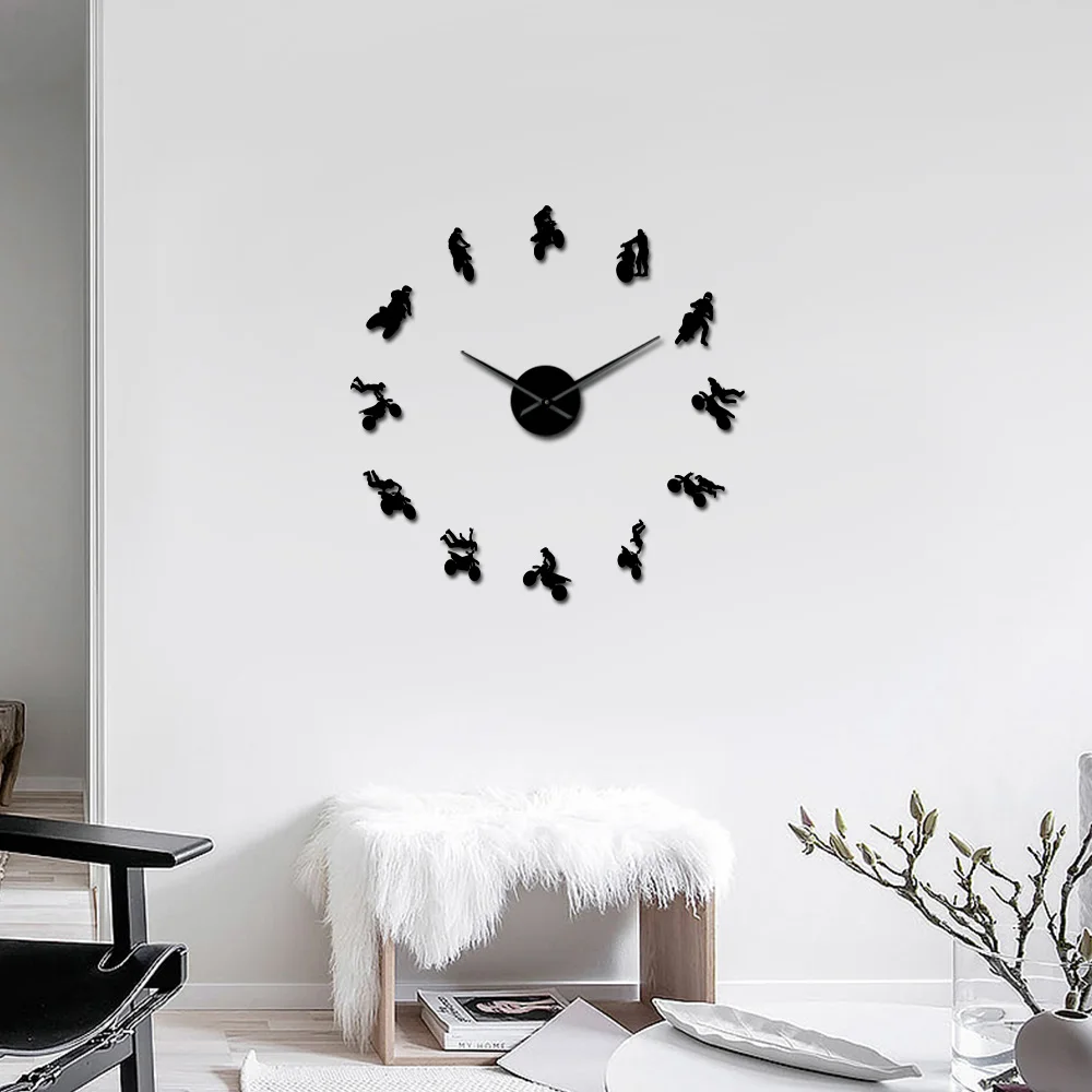 Biker Motocross Mirror Surface 3D DIY Wall Clock X-Sports Bike Motorbike Stunt Racing Designer Art Decor | Дом и сад