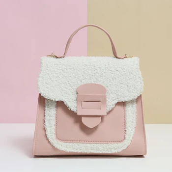 

Splicing Color Shoulder Messenger Bag Women Fleece Crossbody Satchel Schoolbags Youth Ladies Simple Versatile Bag