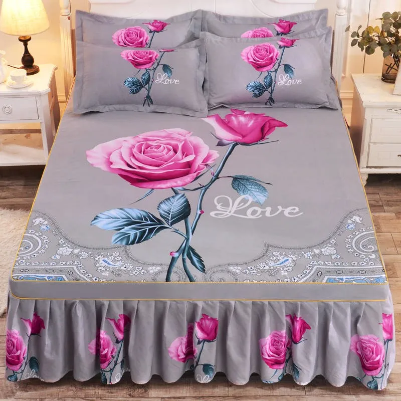 

1pc Thickened Sanding Bedspread Wedding Fitted Sheet Cover Soft Non-Slip King Queen Bed Skirt for 1.2m/1.5m/1.8m/2.0m bed