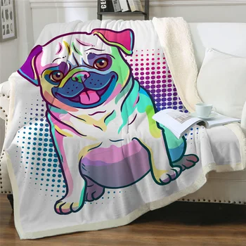 

New Hippie Pug Sherpa blanket bed animal cartoon dog PLUSH THROW BLANKET