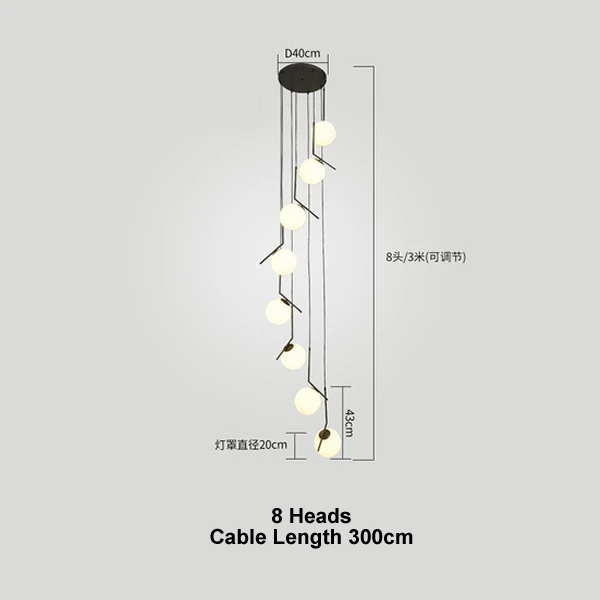 Двухуровневая Подвесная лампа для виллы, лобби, современный скандинавский спиральный лестничный подвесной светильник, для столовой, гостиной, отеля, люстра, лампа, включает светодиодный - Цвет корпуса: Black Color 8head