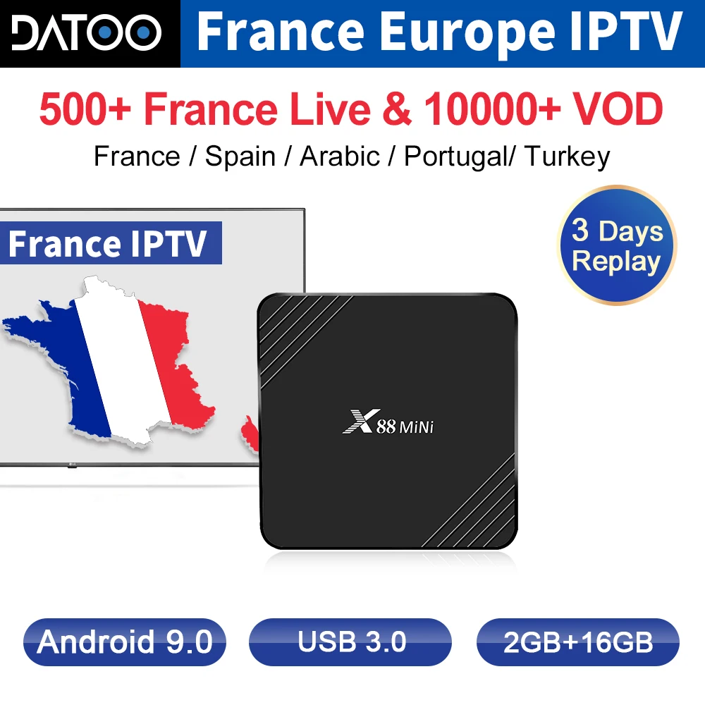 

Datoo IPTV Spain France Arabic Portugal Box X88 Mini Android 9.0 Smart TV Box IPTV Italia Turkey India German IP TV Subscription