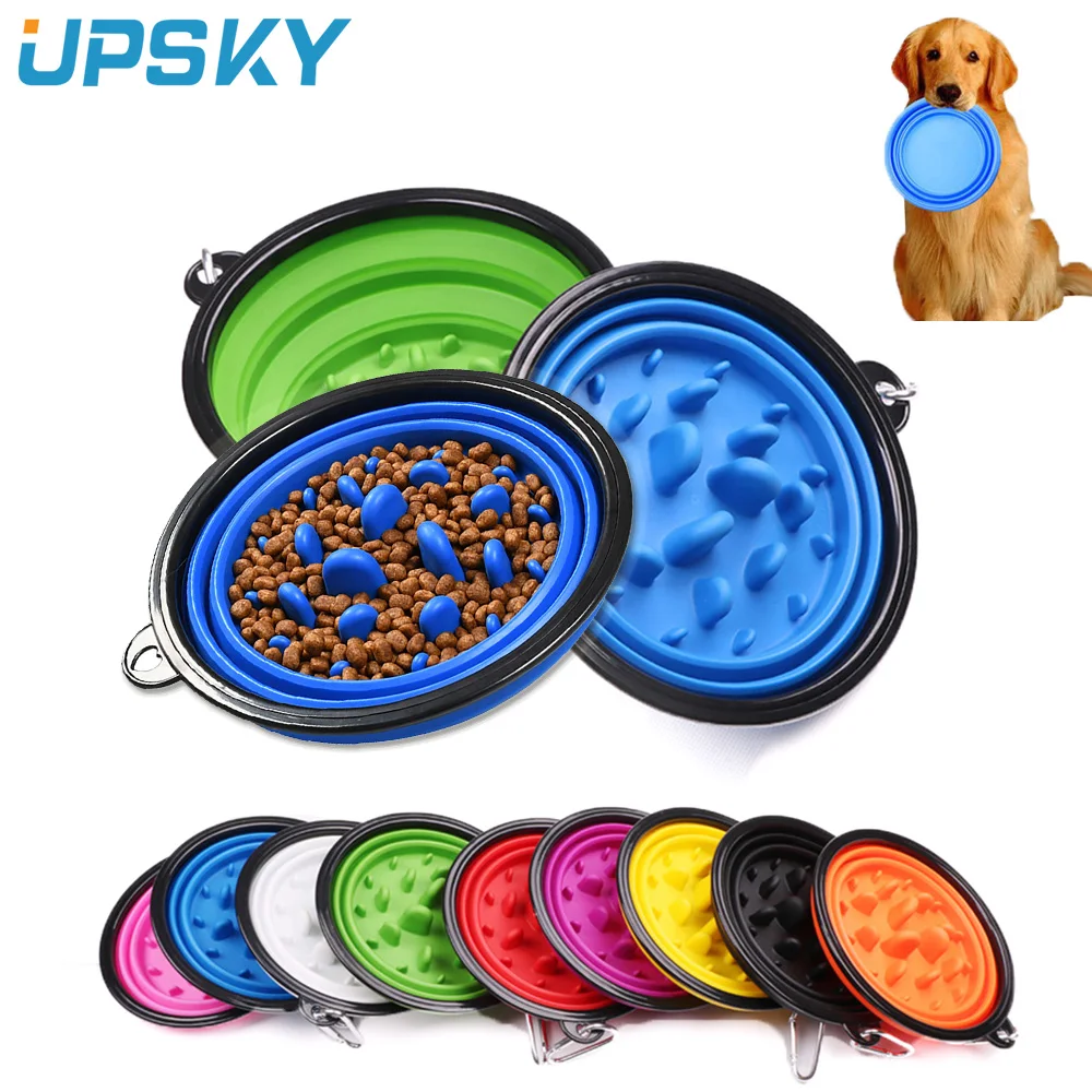 

1L Pet Slow Food Bowl Portable Silicone Dog Cat Bowls Folding Buckle Feeder Puppy Travel Bowl Portable Pet Dish comedero perro