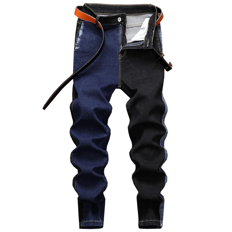 

American Men's Jeans Brand Slim Fit Black Blue For Spring Autumn Slim Splicing Denim Pants Male Fashion Casual Trousers Clothing