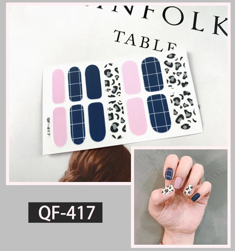 QF-417 Nail Art sticker s телесный тон с леопардовой серией наклейки для ногтей искусство для ногтей переводная печать украшение для маникюра Временная наклейка для ногтей - Цвет: QF-417