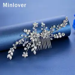 Minlover Корея серебро Цвет для женщин расчёски и гребни для волос/булавки модный хрустальный цветок филиал свадебные волосы аксессуары для