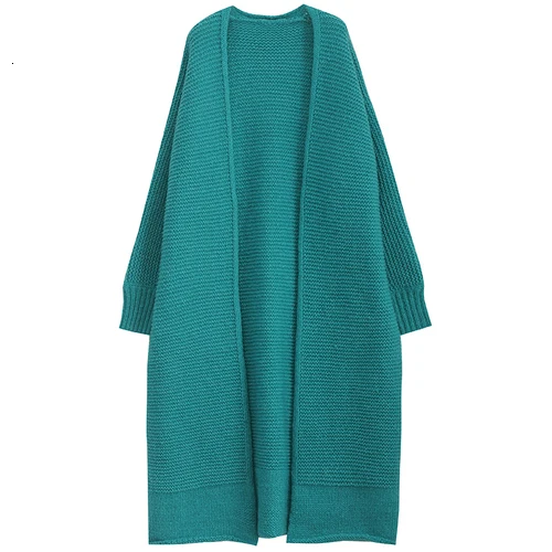 Peacock blue Blue Peacock Knit Women Tops Cardigans Autumn Winter Sweaters Cardigan Knitted Loose Long Coat Plus Size Sweater LB001 - Цвет: Peacock blue