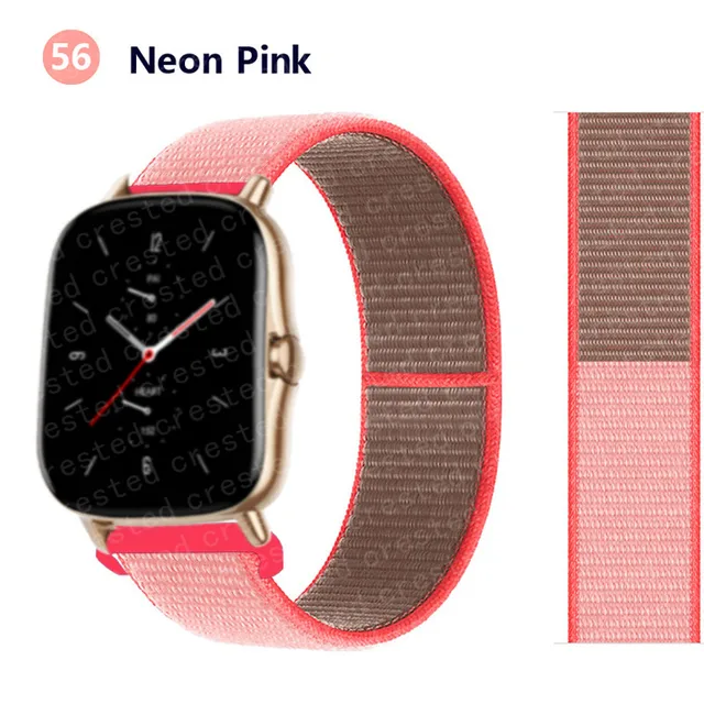 20/22mm Nylon band For Amazfit GTS/2/2e/GTS2 Mini/GTR 3 Pro 42mm/47mm/GTR2/2e/stratos 2/3 Sport Loop Bracelet Amazfit bip strap Neon Pink 53