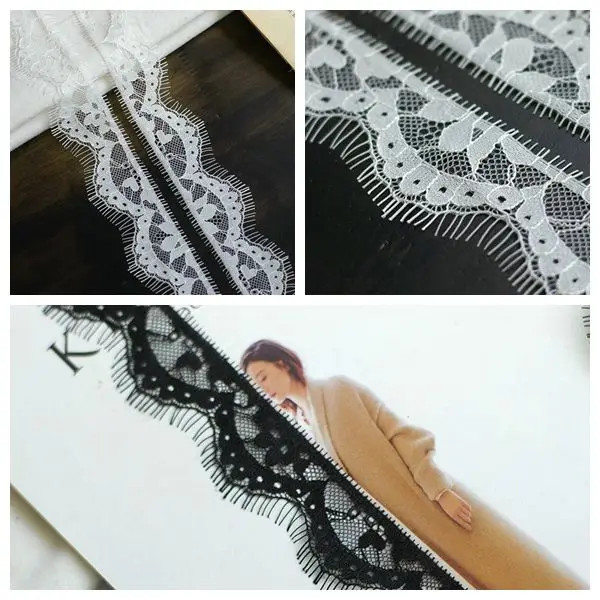 

30meters/lot Embroidered Eyelashes Lace Trim Flower Black White Lace Fabric Handmade DIY Garments Sewing Accessories Ribbon lace