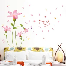XL8242 розовый цветок экологически чистый водонепроницаемый ТВ задний план настенные наклейки настенная подвижная плоская Фреска наклейки