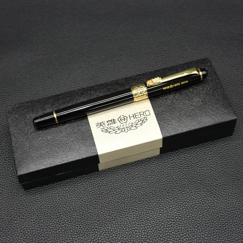 

Перьевые ручки Hero, 0,5 мм, с пером, черные, красные, ручка с синими чернилами и Подарочная коробка, 1 шт.