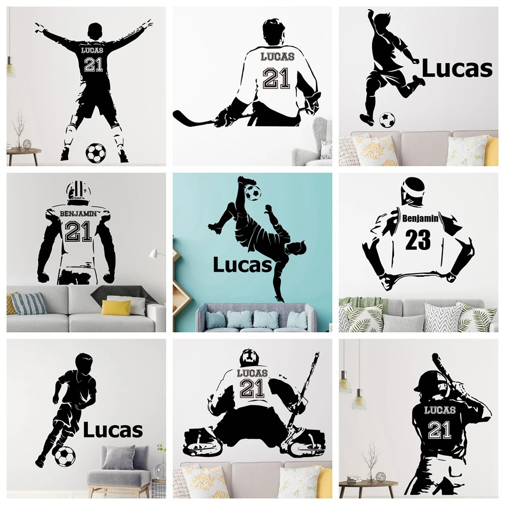 Personalized Custom Name Sports Wall Sticker Football Basketball Hockey Player Home Decor For Living Room Art Decal Wallsticker