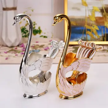 

Zinc Alloy Coffee Spoon or Fruit Spoon Fork Set Home Ornaments Fashion Fruit Cute Swan Dessert Spoon Tableware Tool