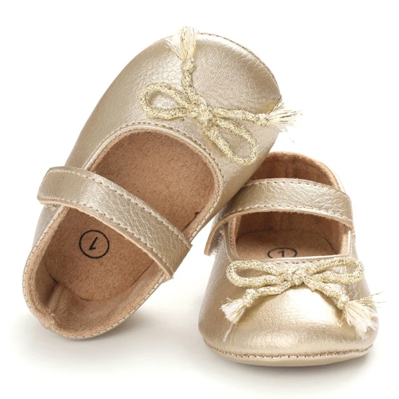 

Newborn Baby Girl Bow PU Leather Anti-Slip First Walking Casual Sneakers Toddler Soft Soled Princess Shoes
