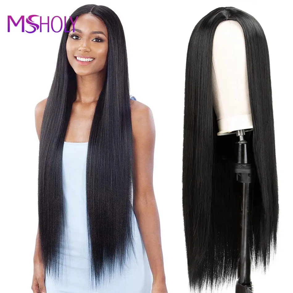 Perruque longue droite noire perruque de cheveux synthétiques avec frange rouge bordeaux rose Ombre 613 Blonde perruques de cheveux longs pour les femmes Msholy