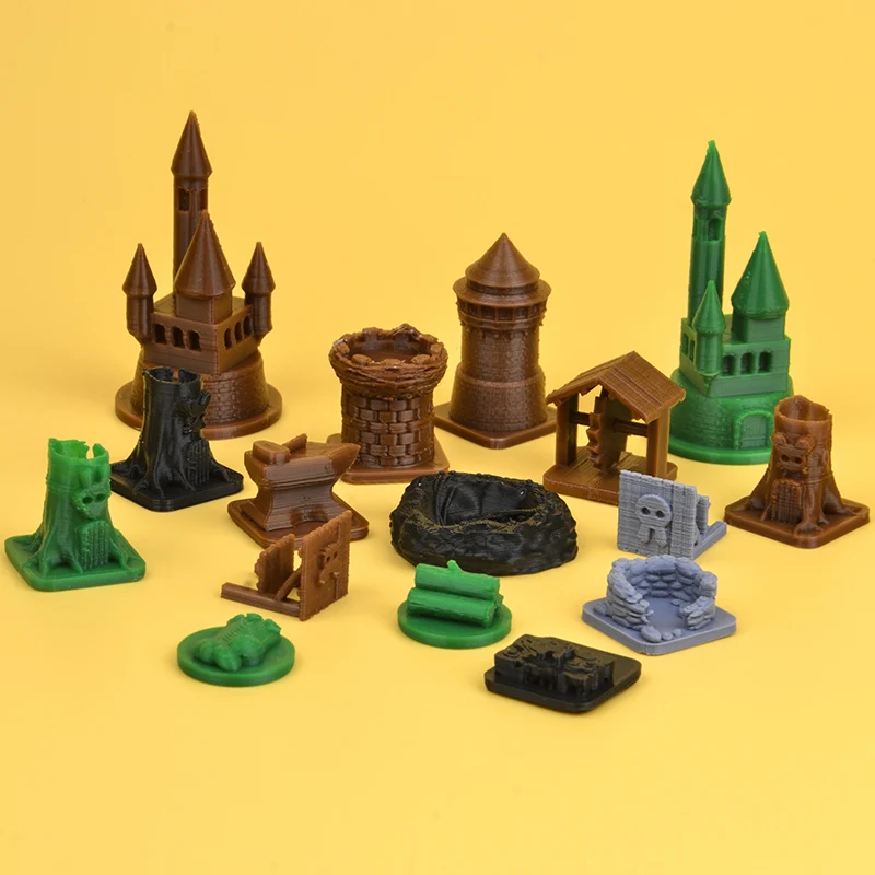 ルートtrpgダンジョンズミニチュアボードゲーム3dトークン小道具木製ストーンキャッスル歩哨タワー木アンビル小屋フィギュアアクセサリー Aliexpress