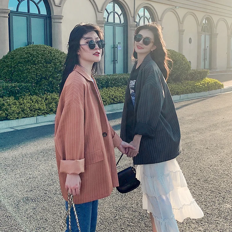

Plaid Suit Jacket Women's 2019 New Style Autumn Korean-style Online Celebrity Stripes Casual Tops CHIC Loose-Fit Suit