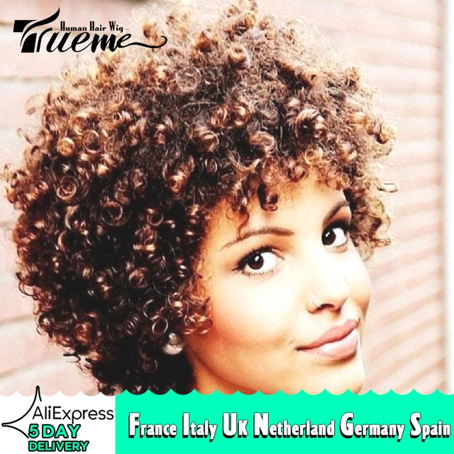 Pariki Iz Chelovecheskih Volos Trueme Korotkie Vyushiesya Pariki Dlya Chernokozhih Zhenshin Korichnevogo Cveta Brazilskie Afro Kudryavye Volosy Remy Parik Iz Naturalnyh Volos