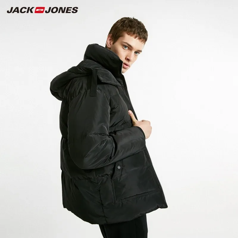 JackJones мужская зимняя куртка с капюшоном и стоячим воротником, короткая стильная куртка 218412516 - Цвет: BLACK