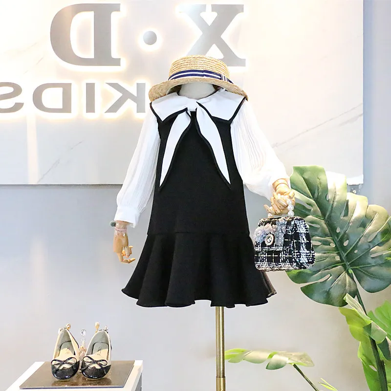

Mihkalev Preppy style children dress girl autumn long sleeve dresses for kids girls bow princess dress children clothes