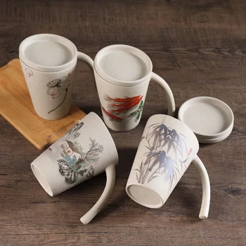 

Clay water cup antique mug with cover cup retro milk breakfast cup ceramic coffee cup coarse pottery office Cup