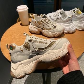 

Designer Glitter Chunky Sneakers Platform Nice Casual Dad Shoes White Dames Sneakers Women Shoes Trainers Basket Chaussure Femme