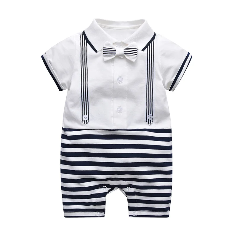 Baby Rompers For Boys Fshion Turn-Down Neck Short Sleeve Newborn Bebes Jumpsuits Sunsuit Toddler Kids Gentlemen Costume