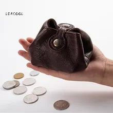 LEACOOL 100% Cow Cowhide Classic Simple Handmade Coin Purse Zipper Practical Cool Personality Genuine Leather Small Bag