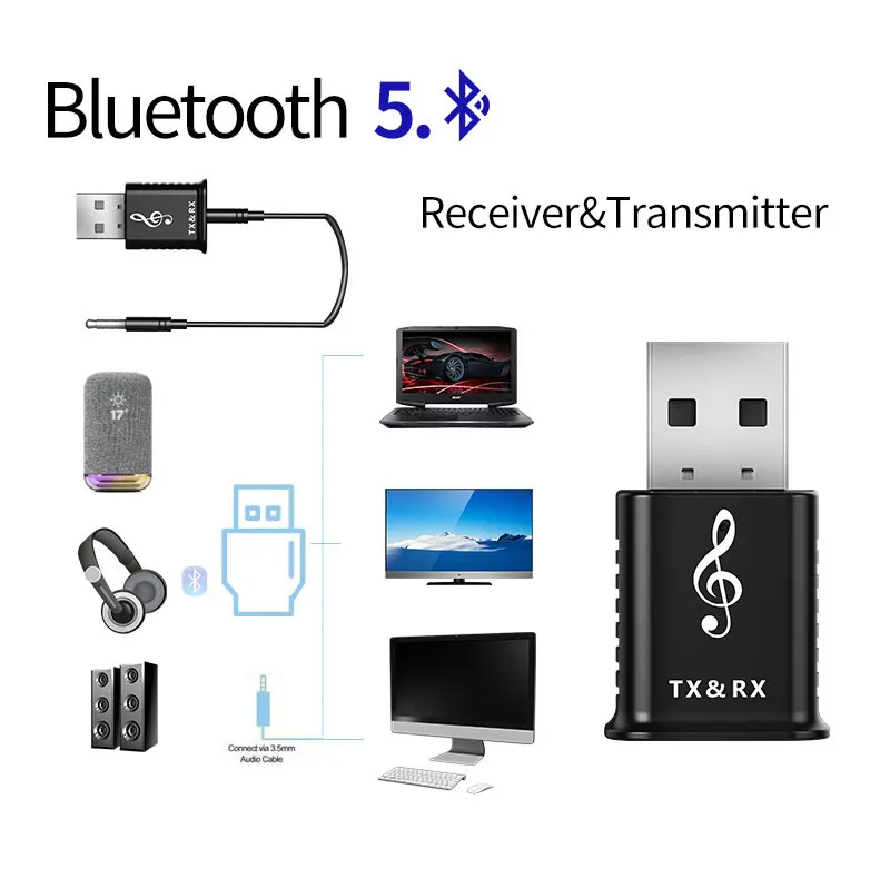 2в1 Bluetooth приемник передатчик мини стерео Bluetooth 5,0 AUX RCA USB 3,5 мм аудио беспроводной адаптер для ТВ ПК автомобильный комплект MP3 MP4