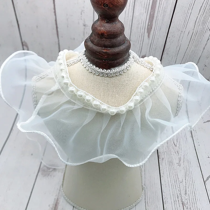 Organza Beaded 3D Ruffled Lace Fabric DIY Wedding Dress Skirt Lolita Fluffy Collar Sleeves Hem Decoration lace fabric lace garment accessories lace sewing supplies chiffon lace fabric lace decoration lace accessories lace sewing accessories