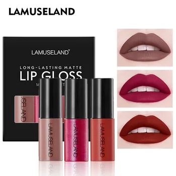 

LAMUSELAND 3Pcs/Set Waterproof Long-Lasting Liquid Lipstick Mini Lip Gloss #L18L11x3