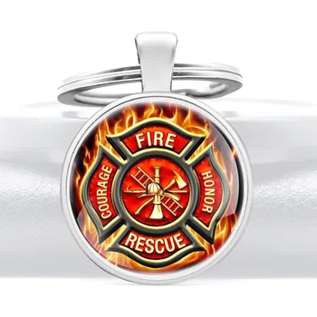 

2020 New Arrivals Firefighter Control Glass Dome key Chains Charms Firemen Men Women Key Ring Jewelry Gifts