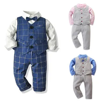 

3PCS Kids Toddler Baby Boy Tie T-shirt Tops+Pants Gentleman Outfits Clothes Suit