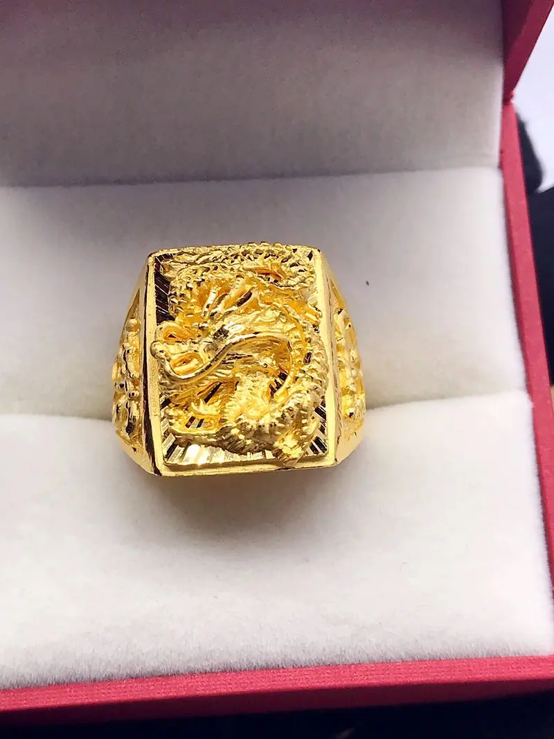 24K Pure Gold Ring Real AU 999 Solid Gold Rings Elegant Shiny Beautiful Trendy Jewelry