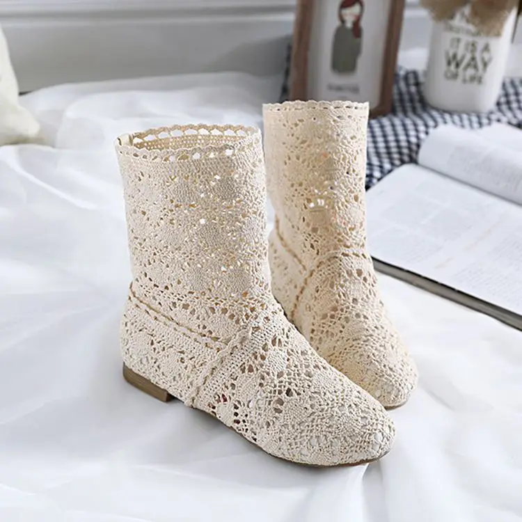 

2019 Spring Summer Women Boots knitted Hollow high boots Fashion Womans Cool botas Mesh Breathable shoes Womens Single Shoe558