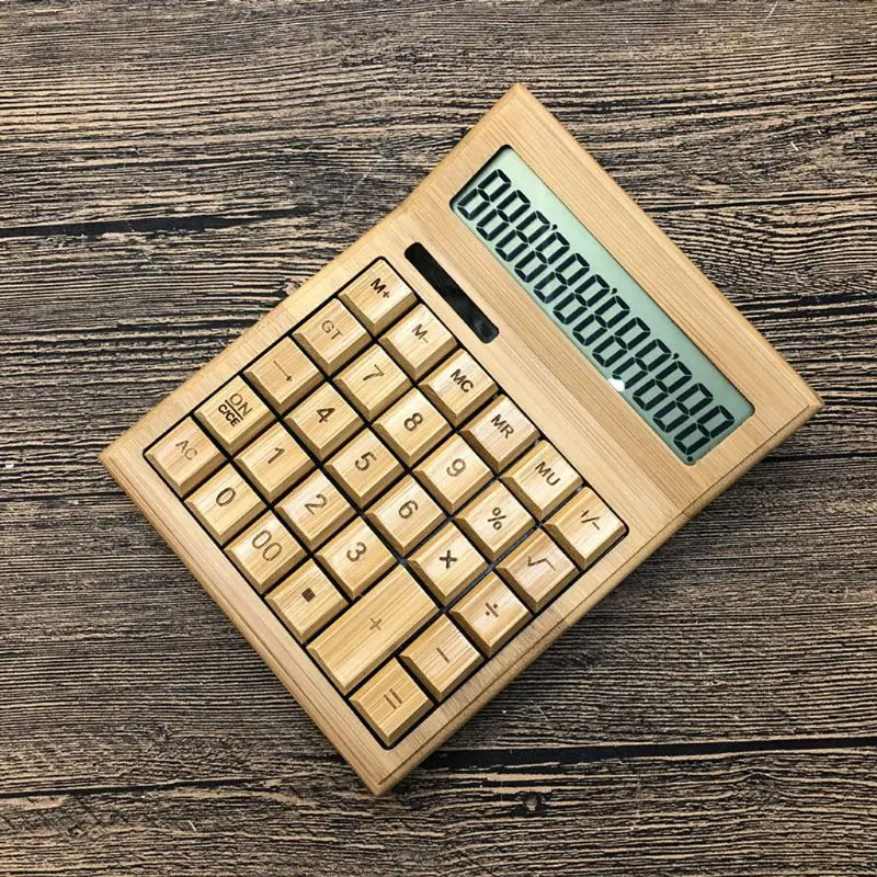 Functional Desktop Calculator Solar Power Bamboo Calculators with Large Display E65A 2