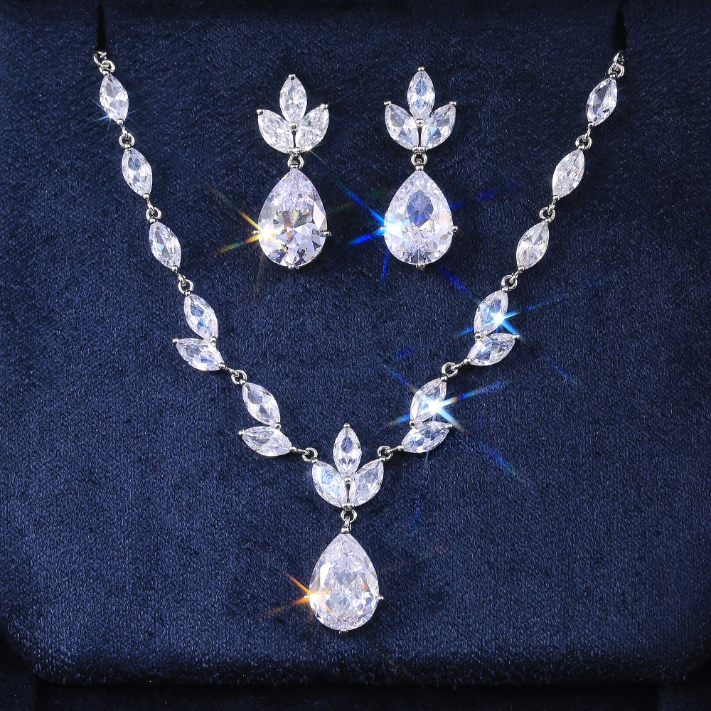 Waliicorners Classic Big Pear CZ Stone Necklace Earring Wedding Set for Women 12 H1991c3f5fa9e4fcb84d761d3eeabbe3be