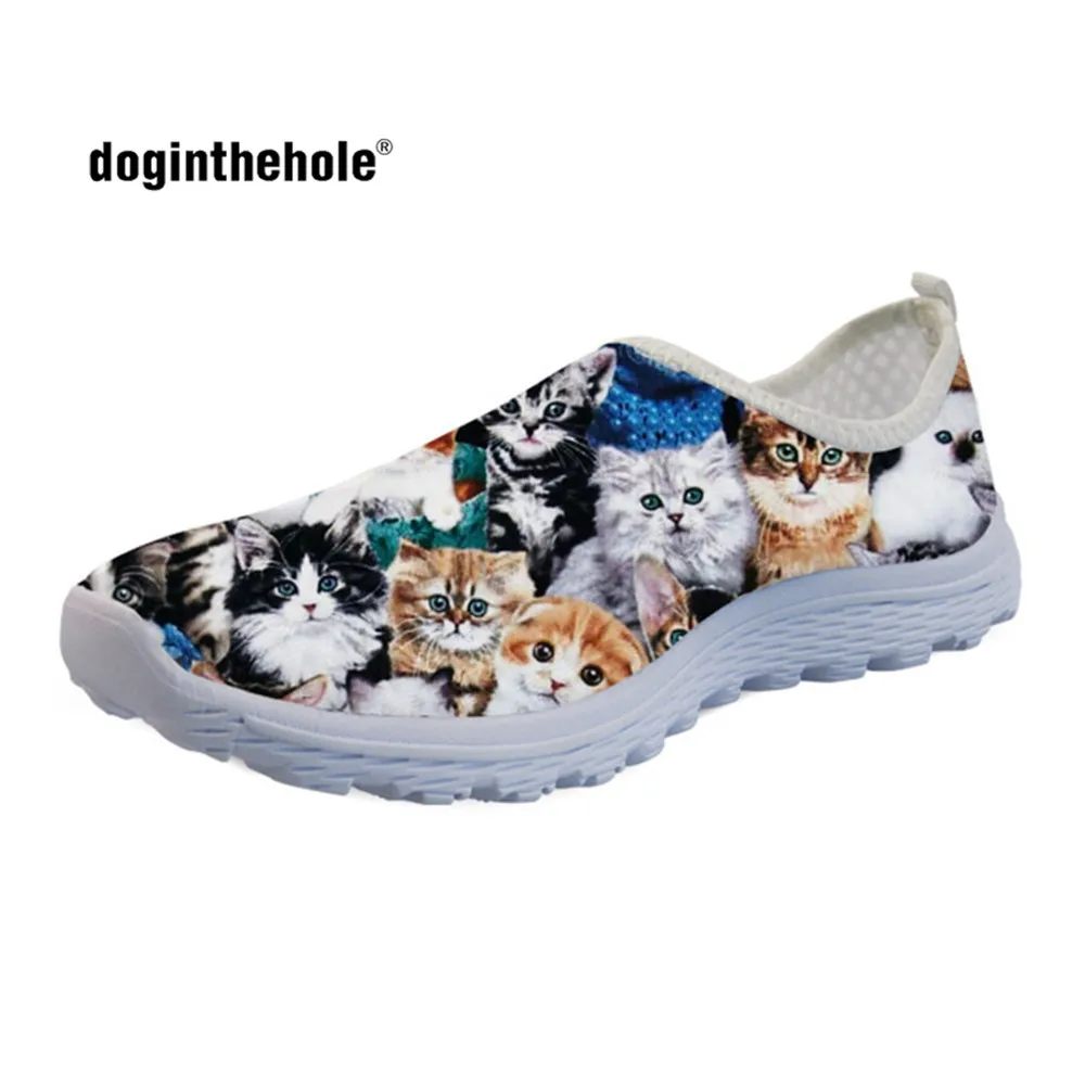 doginthehole 3D Cute Cat Puzzle Pattern Summer Light Mesh Sneakers for Woman Spring Flats Girls Shoes Casual Women Loafers Mujer best women's flats for wide feet Flats