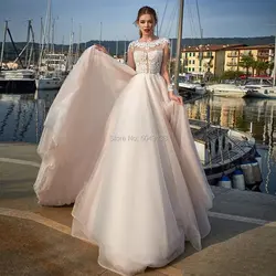 Кружевное платье с длинными рукавами и аппликацией свадебное платье 2019 с высоким воротом Линия Принцесса Свадебные платья, платья невесты