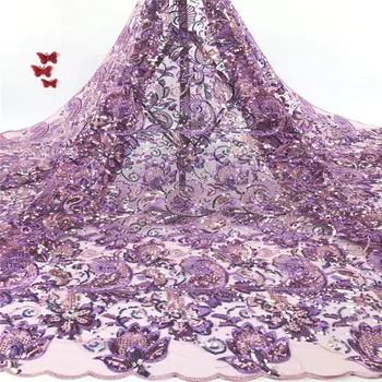 

Madison African Purple Lace Fabric 2020 High Quality French Lace Fabric With Sequins NigerianCord Lace Fabric For Dress