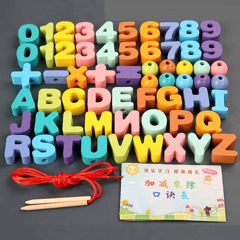

Montessori DIY Wooden Number Letter Block Stringing Threading Beaded Toys For Children Handcraft Bead Art Craft Education Toy