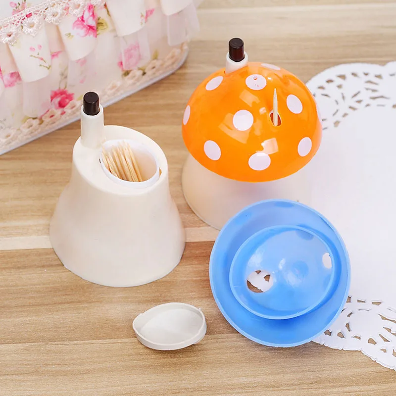Healthy Materials Mushroom/housing Shaped Jar Automatic Toothpick Box Cotton Bud Holder Bottle Home Table Lovely New Decoration