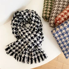 

Houndstooth Female Autumn And Winter Scarf Korean Version Of The Hundred Student Trend Girl Wool Knit Warm Scarf Holiday Gift