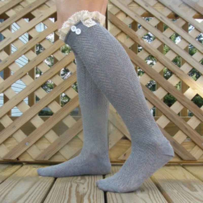 New Stockings With Lace Decor Fashion Casual All-match Hollow Out Women Knee Socks Cosplay Women Stockings