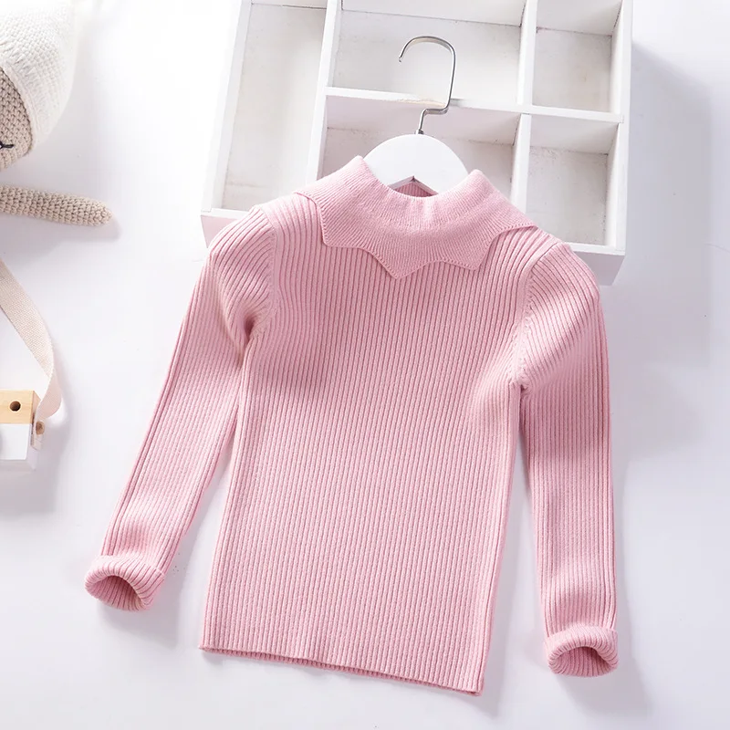 

Girls Crew Neck Solid Color Sweater Korean-style Autumn And Winter New Style Children Base Shirt 2-7-Year-Old Kids Base Sweater